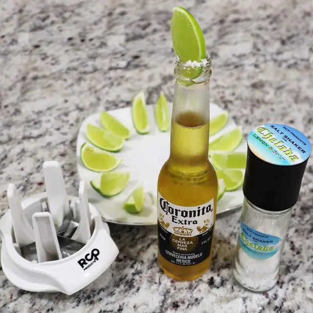 Alt view image 5 of 5 - Lemon/Lime Slicer, to Garnish Food Drink - Stainless Steel Lime Cutter | Lemon Wedge Cutter for Perfect Lime Slices rebanador de limon - Chelda Lemon Salt and Tequila