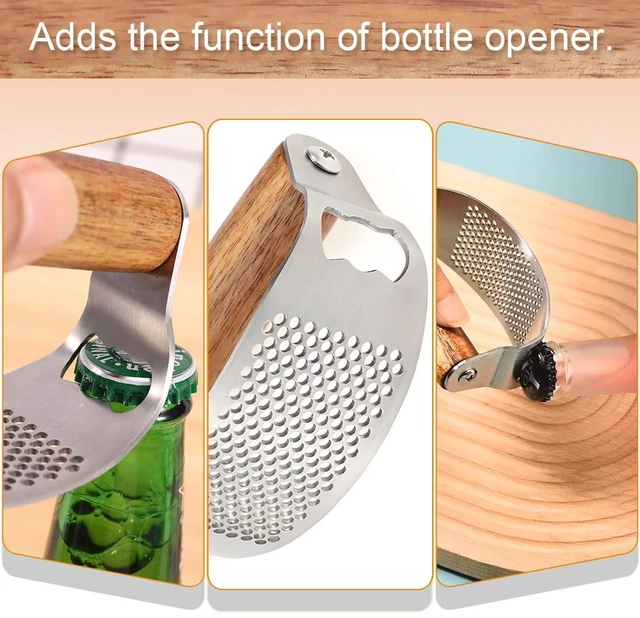 Alt view image 4 of 7 - Garlic Press Rocker Stainless Steel Ginger Crusher, Garlic Mincer and Squeezer Kitchen Gadget with Ergonomic handle, Silicone Tube Garlic Peeler, Scraper and Cleaning Brush Tool Set