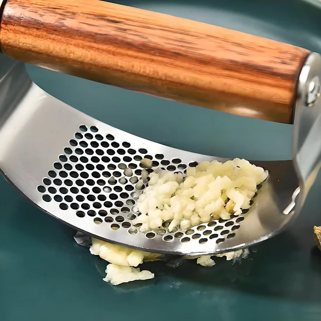 Alt view image 5 of 7 - Garlic Press Rocker Stainless Steel Ginger Crusher, Garlic Mincer and Squeezer Kitchen Gadget with Ergonomic handle, Silicone Tube Garlic Peeler, Scraper and Cleaning Brush Tool Set
