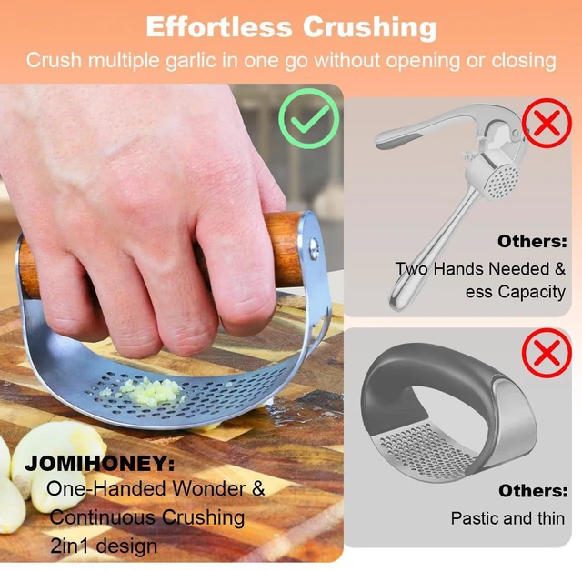 Alt view image 7 of 7 - Garlic Press Rocker Stainless Steel Ginger Crusher, Garlic Mincer and Squeezer Kitchen Gadget with Ergonomic handle, Silicone Tube Garlic Peeler, Scraper and Cleaning Brush Tool Set