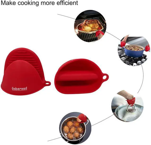 Alt view image 5 of 7 - Thickened Mini Silicone Oven Mitts Heat Resistant, Rubber Oven Mitt Gloves, Finger Pinch Grips, Pot Holder, Silicone Potholder for Kitchen Cooking & Baking 1 Pair, Red