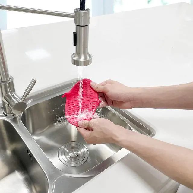 Alt view image 6 of 7 - Thickened Mini Silicone Oven Mitts Heat Resistant, Rubber Oven Mitt Gloves, Finger Pinch Grips, Pot Holder, Silicone Potholder for Kitchen Cooking & Baking 1 Pair, Red