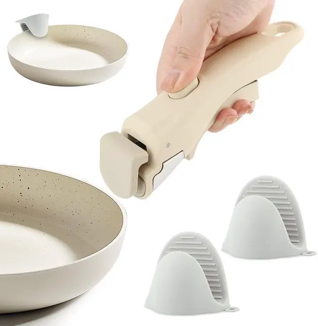 Main image of Cream White Detachable Pan Handles with 2 PCS Silicone Oven Mitts Heat Resistant, Universal Pan Replacement Handles for Pots and Pans