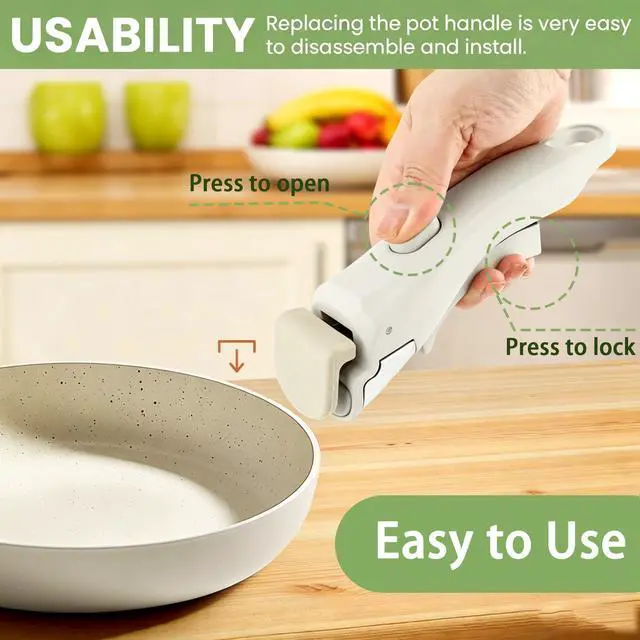 Alt view image 3 of 7 - Cream White Detachable Pan Handles with 2 PCS Silicone Oven Mitts Heat Resistant, Universal Pan Replacement Handles for Pots and Pans