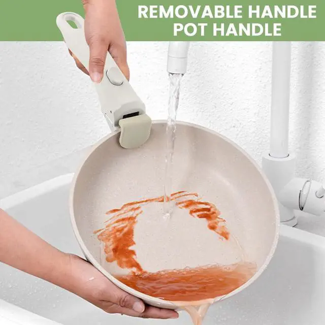 Alt view image 5 of 7 - Cream White Detachable Pan Handles with 2 PCS Silicone Oven Mitts Heat Resistant, Universal Pan Replacement Handles for Pots and Pans