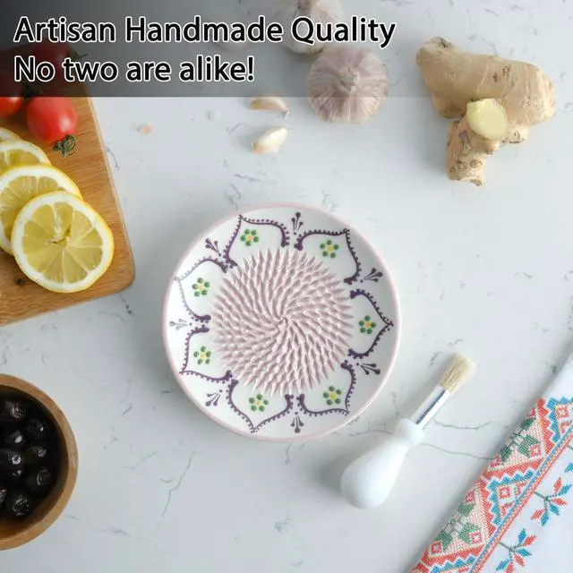 Alt view image 2 of 7 - Ceramic Garlic Grater Plate - Handmade 4 Pcs Press - Natural Grinder - Decorative Mincer - Ginger, Cheese Grater - Hand Dish (Vanilla White)