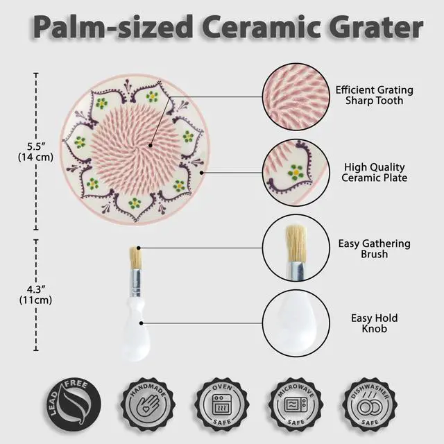 Alt view image 3 of 7 - Ceramic Garlic Grater Plate - Handmade 4 Pcs Press - Natural Grinder - Decorative Mincer - Ginger, Cheese Grater - Hand Dish (Vanilla White)