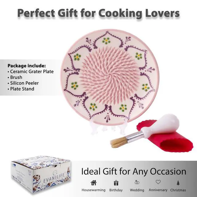 Alt view image 7 of 7 - Ceramic Garlic Grater Plate - Handmade 4 Pcs Press - Natural Grinder - Decorative Mincer - Ginger, Cheese Grater - Hand Dish (Vanilla White)