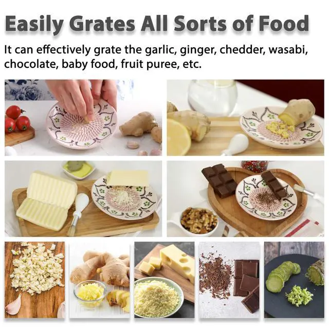 Alt view image 5 of 7 - Ceramic Garlic Grater Plate - Handmade 4 Pcs Press - Natural Grinder - Decorative Mincer - Ginger, Cheese Grater - Hand Dish (Vanilla White)