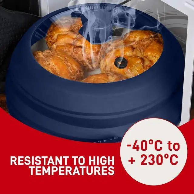 Alt view image 4 of 7 - Microwave Splatter Cover Glass 11.8 Inch - Collapsible Microwave Splatter Cover for Plate & Bowl - Tempered Glass Top, Food-Grade Silicone Dome with Heating Vents & Heat-Safe Handle (BLUE DARK)