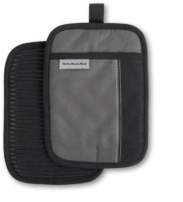 Main image of Beacon Two-Tone Pot Holder 2-Pack Set, Contour Silver/Matte Black, 7"x10"