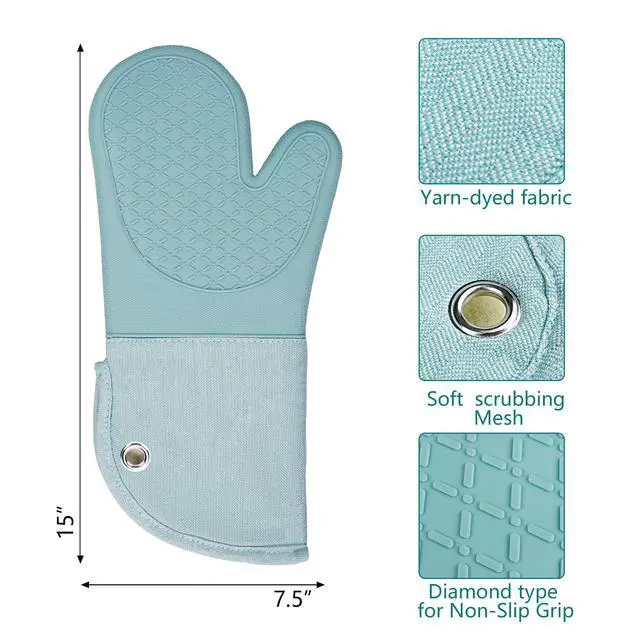 Alt view image 2 of 7 - Microwave Silicone Oven Mitts one Pair, Kitchen Mitten Set