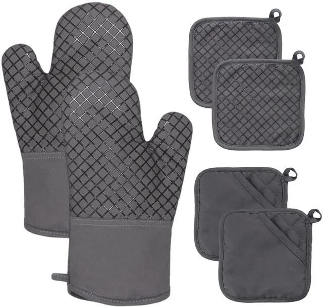 Main image of Oven Mitts and Pot Holders,500°F High Heat Resistant Kitchen Oven Mitts with Pot Holders,Long Oven Mitts with Recycled Cotton Infill and Silicone Non-Slip Surface for Baking and Cooking(Grey)