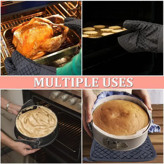 Alt view image 4 of 7 - Oven Mitts and Pot Holders,500°F High Heat Resistant Kitchen Oven Mitts with Pot Holders,Long Oven Mitts with Recycled Cotton Infill and Silicone Non-Slip Surface for Baking and Cooking(Grey)