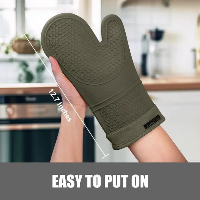 Alt view image 2 of 7 - Silicone Oven Mitts and Pot Holders Sets, Gloves for Kitchen, Olive