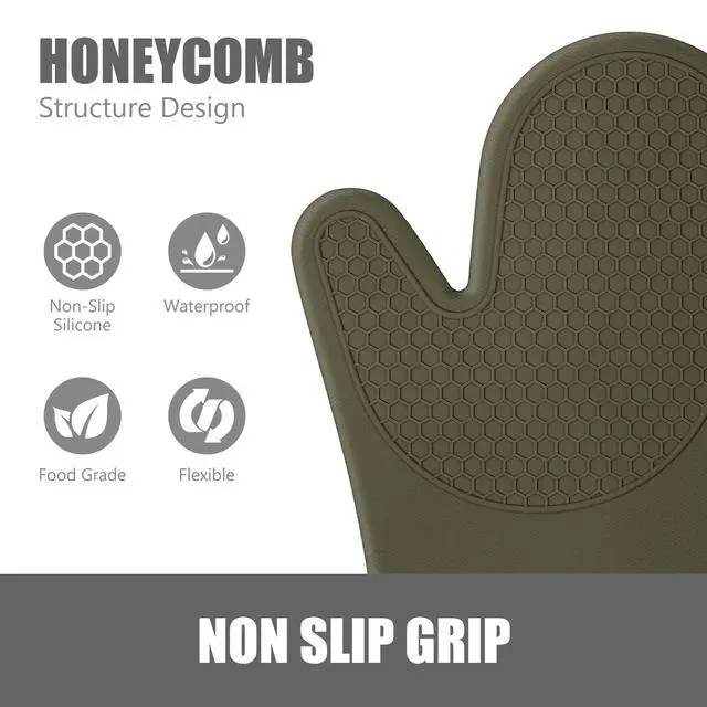 Alt view image 3 of 7 - Silicone Oven Mitts and Pot Holders Sets, Gloves for Kitchen, Olive