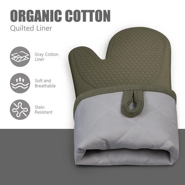 Alt view image 4 of 7 - Silicone Oven Mitts and Pot Holders Sets, Gloves for Kitchen, Olive