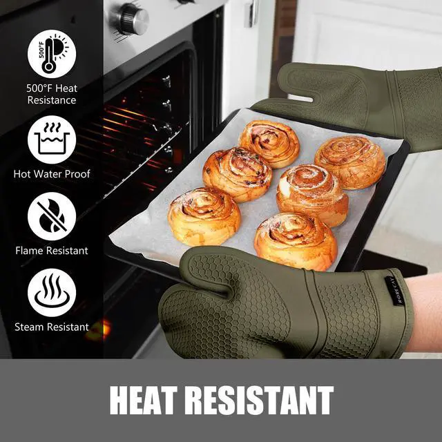 Alt view image 5 of 7 - Silicone Oven Mitts and Pot Holders Sets, Gloves for Kitchen, Olive