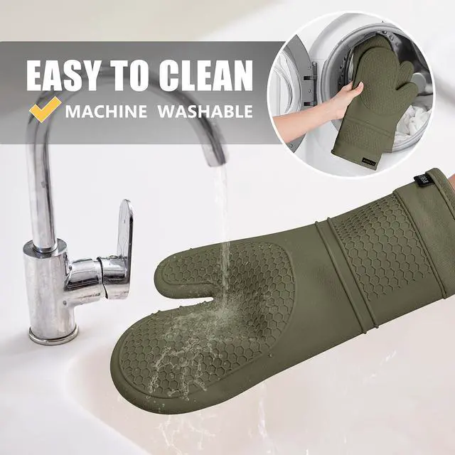 Alt view image 6 of 7 - Silicone Oven Mitts and Pot Holders Sets, Gloves for Kitchen, Olive