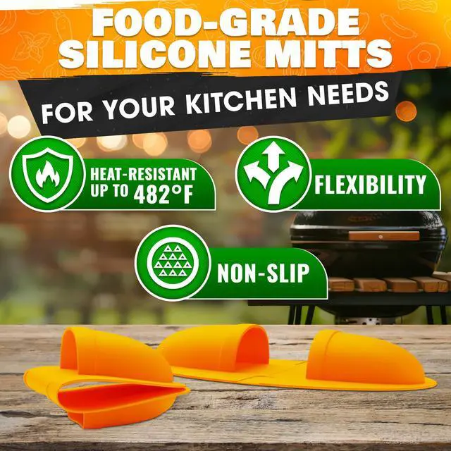 Alt view image 3 of 7 - Silicone BBQ Grill Mitts, 480°F Heat-Resistant (Yellow)