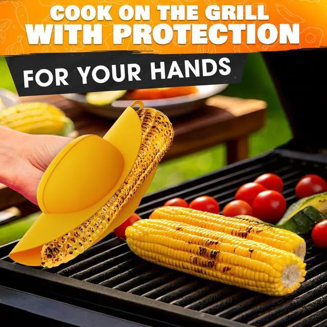 Alt view image 7 of 7 - Silicone BBQ Grill Mitts, 480°F Heat-Resistant (Yellow)