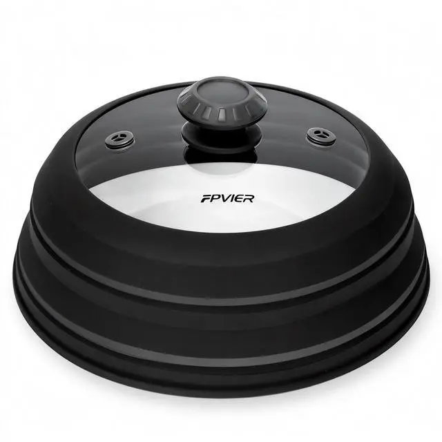 Main image of Microwave Splatter Cover, Vented Silicone & Glass Anti-Splatter Lid with Handle, Collapsible Food Plate Cover Fits 611 Inch Plates and Bowls (Black, 10.8inch)