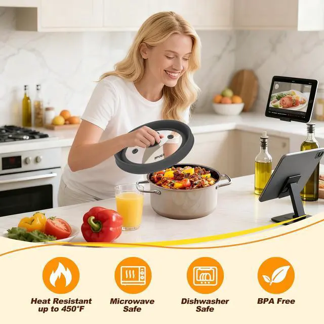 Alt view image 7 of 7 - Microwave Splatter Cover, Vented Silicone & Glass Anti-Splatter Lid with Handle, Collapsible Food Plate Cover Fits 611 Inch Plates and Bowls (Black, 10.8inch)