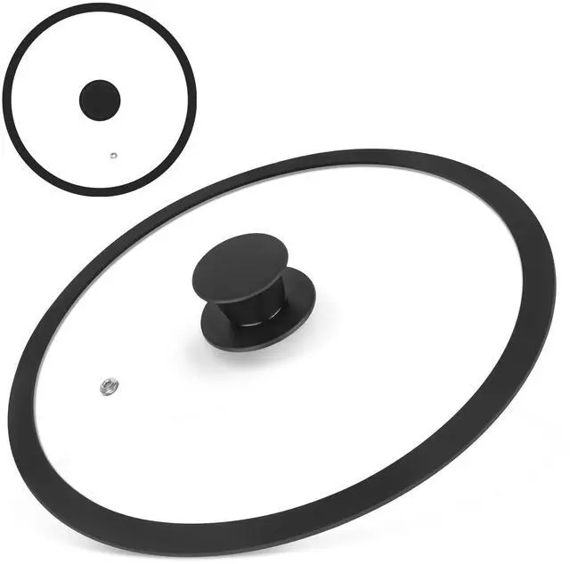 Main image of Pan Lid 10 Inch - Tempered Glass Pot Lid - Replacement Pan Cover for Cast Iron Skillets, Frying Pans, Pots and Wok, Heat Resistant Handle, Black