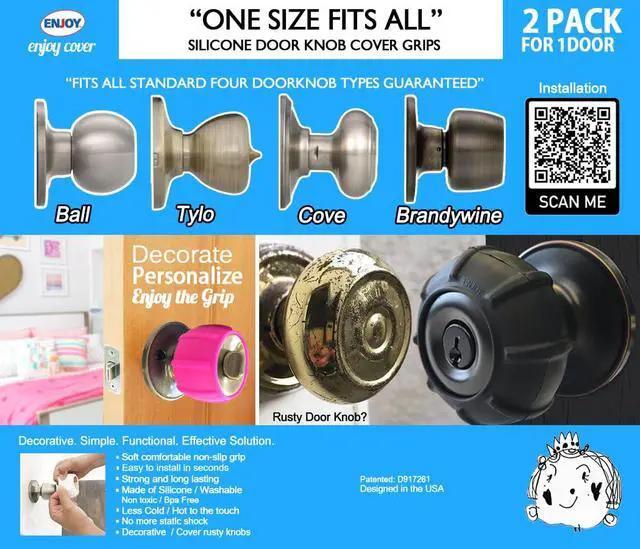 Alt view image 2 of 6 - Silicone Door knob Grips Maximum Grip Nonslip Arthritis & Senior Living Aids Grippy Easy Open Fits All Door Knob Universal Size Decorative (Foggy Clear)