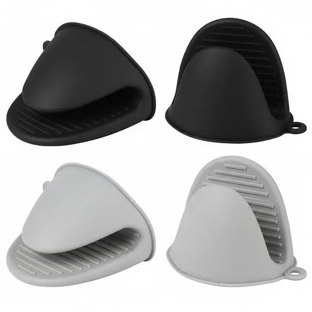 Main image of Silicone Oven Mitts Heat Resistant Mini Oven Gloves for Kitchen Rubber Air Fryer Mitts Oven Accessories Finger Cooking Pinch Mitts Pot Holders for Kitchen Cooking Baking Dishwasher, Black & Gray