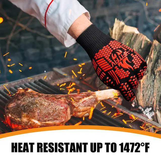 Alt view image 3 of 7 - BBQ Gloves, Oven Gloves, 1472°F Extreme Heat Resistant Barbecue Gloves, Silicone Non-Slip Oven Mitts, Kitchen for Cooking, Grilling, and Baking