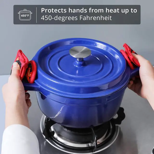 Alt view image 4 of 7 - Cast Iron Skillet Handle Covers,Pot Handle Covers Heat Resistant,Pot Holders for Kitchen Heat Resistant,Machine Washable Handle Mitts,2 PCS(Red Pepper)