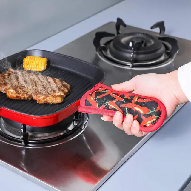 Alt view image 3 of 7 - Cast Iron Skillet Handle Covers,Pot Handle Covers Heat Resistant,Pot Holders for Kitchen Heat Resistant,Machine Washable Handle Mitts,2 PCS(Red Pepper)