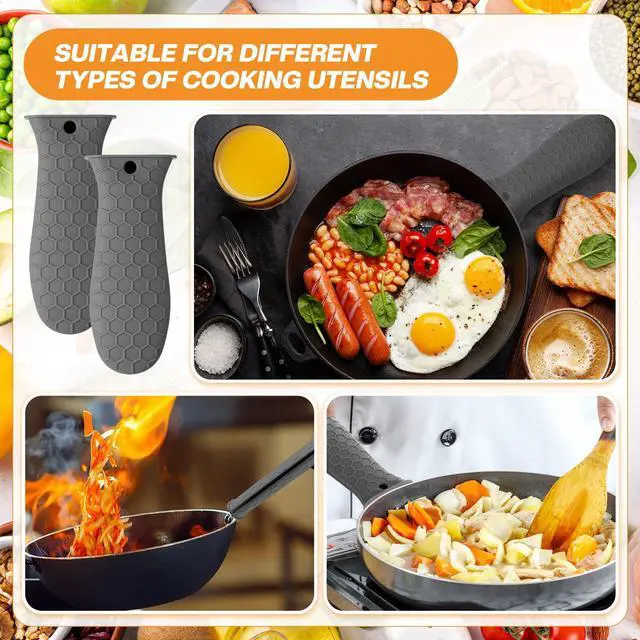 Alt view image 3 of 7 - Silicone Handle Cover for Cast Iron Skillet Kitchen Silicone Handles for Pots and Pans Non-Slip Pot Holder Sleeve for Fry Pan Griddles Metal Aluminum Cookware(Grey)