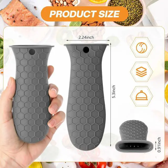 Alt view image 4 of 7 - Silicone Handle Cover for Cast Iron Skillet Kitchen Silicone Handles for Pots and Pans Non-Slip Pot Holder Sleeve for Fry Pan Griddles Metal Aluminum Cookware(Grey)