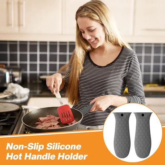 Alt view image 5 of 7 - Silicone Handle Cover for Cast Iron Skillet Kitchen Silicone Handles for Pots and Pans Non-Slip Pot Holder Sleeve for Fry Pan Griddles Metal Aluminum Cookware(Grey)