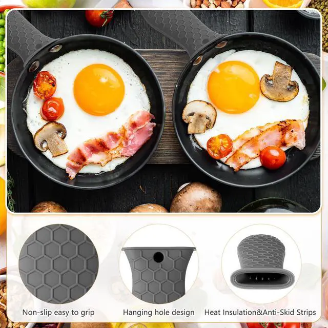 Alt view image 7 of 7 - Silicone Handle Cover for Cast Iron Skillet Kitchen Silicone Handles for Pots and Pans Non-Slip Pot Holder Sleeve for Fry Pan Griddles Metal Aluminum Cookware(Grey)
