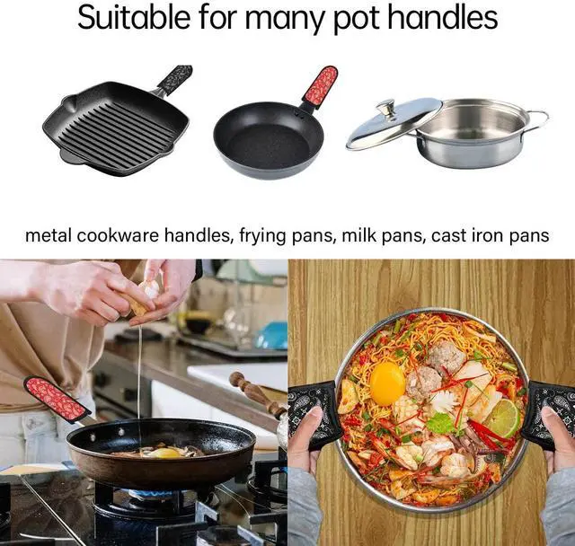 Alt view image 5 of 6 - Hot Pot Handle Holder Cover for Kitchen Heat Resistant Hot Handle Sleeve Holder Cast Iron Pan Skillet Handle Cover Potholders for Cooking and Baking (5.Upgraded Style-Black 4pcs)