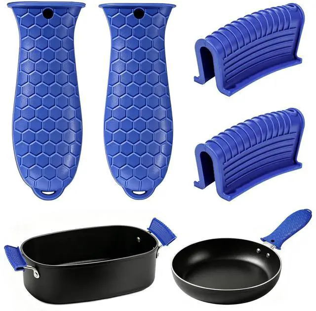 Main image of Silicone Hot Handle Cover Heat Resistant Pot Grip Holder Non-Slip Pot Handle Pan Sleeve Grip Potholder for Cast Iron Skillets, Griddles, Frying Pans and Metal Cookware (Blue)