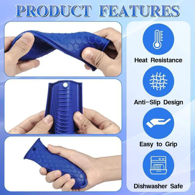 Alt view image 3 of 7 - Silicone Hot Handle Cover Heat Resistant Pot Grip Holder Non-Slip Pot Handle Pan Sleeve Grip Potholder for Cast Iron Skillets, Griddles, Frying Pans and Metal Cookware (Blue)