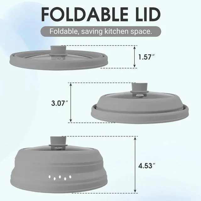 Alt view image 3 of 7 - Microwave Splatter Cover Glass Microwave Cover for Food Collapsible Splatter Guard Lid with Silicone Handle for Pot Plate Bowl 9.8 Inch Gray