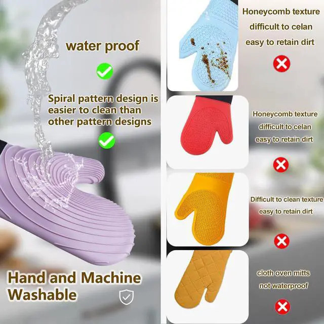Alt view image 2 of 7 - Silicone Oven Mitts - Oven Mitts Heat Resistant 500F 13.6 IN,FDA BPA-Free Soft Lining Grippy Design Waterproof Flexible Oven Gloves,Oven Mits Set for Cooking baking Kitchen Mittens Pot Holders