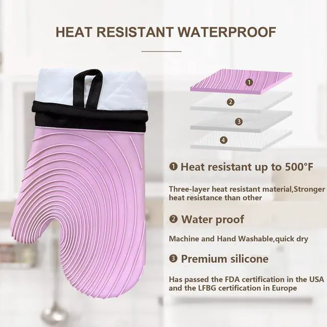 Alt view image 3 of 7 - Silicone Oven Mitts - Oven Mitts Heat Resistant 500F 13.6 IN,FDA BPA-Free Soft Lining Grippy Design Waterproof Flexible Oven Gloves,Oven Mits Set for Cooking baking Kitchen Mittens Pot Holders