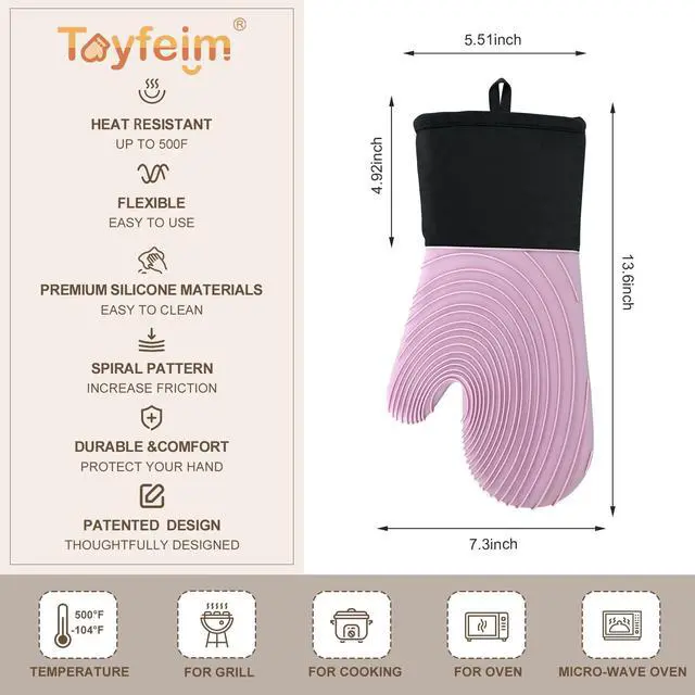 Alt view image 5 of 7 - Silicone Oven Mitts - Oven Mitts Heat Resistant 500F 13.6 IN,FDA BPA-Free Soft Lining Grippy Design Waterproof Flexible Oven Gloves,Oven Mits Set for Cooking baking Kitchen Mittens Pot Holders