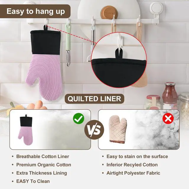 Alt view image 6 of 7 - Silicone Oven Mitts - Oven Mitts Heat Resistant 500F 13.6 IN,FDA BPA-Free Soft Lining Grippy Design Waterproof Flexible Oven Gloves,Oven Mits Set for Cooking baking Kitchen Mittens Pot Holders