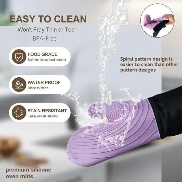 Alt view image 7 of 7 - Silicone Oven Mitts - Oven Mitts Heat Resistant 500F 13.6 IN,FDA BPA-Free Soft Lining Grippy Design Waterproof Flexible Oven Gloves,Oven Mits Set for Cooking baking Kitchen Mittens Pot Holders