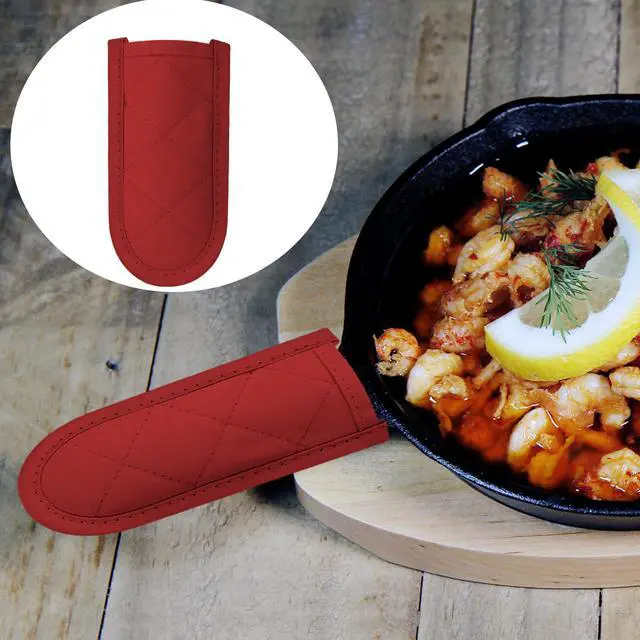 Alt view image 3 of 6 - Cast Iron Skillet Handle Covers, Pot Handle Covers Heat Resistant, Hot Pan Sleeve Skillet Mitt Holder Non Slip for Kitchen Cooking BBQ and Baking Cookware Tools (Black,Red,Beige)