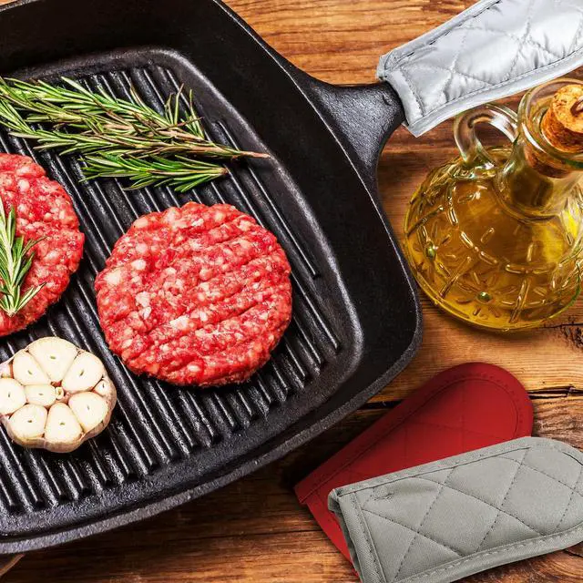 Alt view image 5 of 6 - Cast Iron Skillet Handle Covers, Pot Handle Covers Heat Resistant, Hot Pan Sleeve Skillet Mitt Holder Non Slip for Kitchen Cooking BBQ and Baking Cookware Tools (Black,Red,Beige)