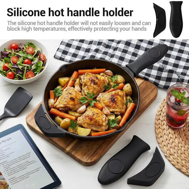 Alt view image 3 of 7 - cast Iron Handle, Silicone Handle for Cast Iron Skillet, Heat-Resistant Cast Iton Handles Sleeve for Frying Pan Cast Irons Skillet Griddle Cookware,Black