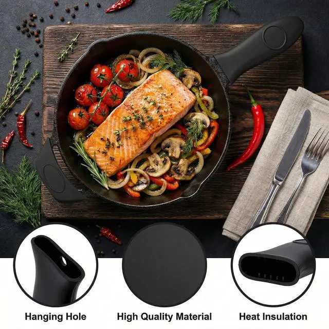 Alt view image 4 of 7 - cast Iron Handle, Silicone Handle for Cast Iron Skillet, Heat-Resistant Cast Iton Handles Sleeve for Frying Pan Cast Irons Skillet Griddle Cookware,Black